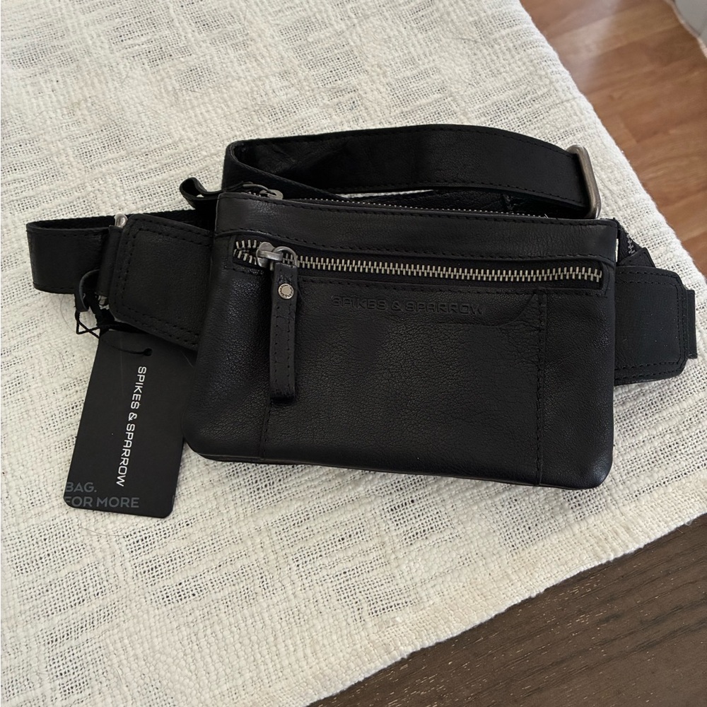 Spikes & Sparrows black genuine leather chest/waist bag